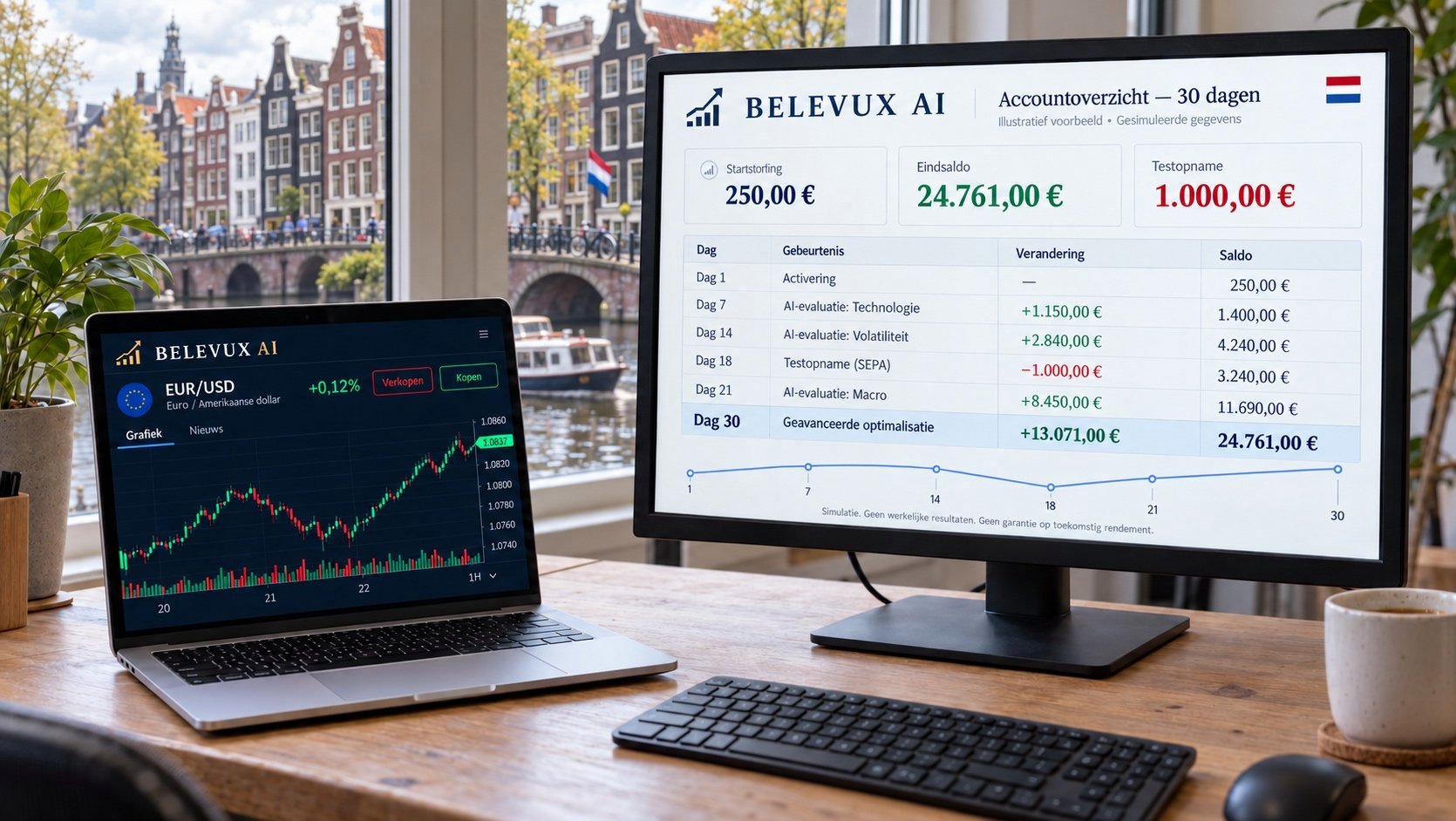 Het verloop van ons testaccount over 30 dagen
